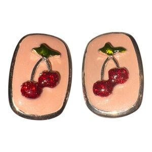 Vintage Cherry Earrings Pink Thermoset Glitter Clip On J42